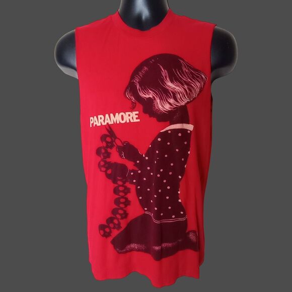 Paramore Band Muscle T Shirt Red Cotton Sz M DIY Cut Graphic Print Tee - Picture 1 of 9